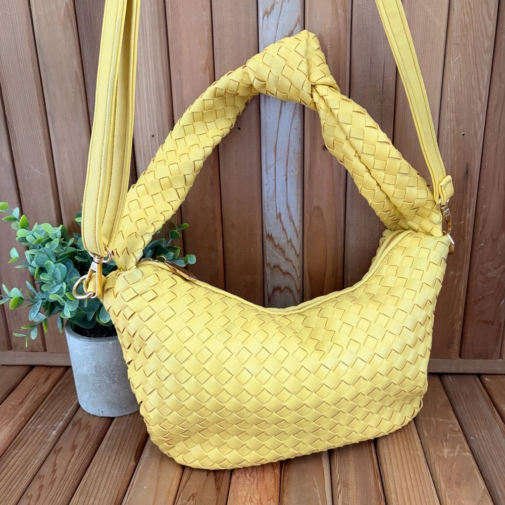 Hobo Woven Shoulder Bag | Slouchy Crossbody Strap in Butter Yellow - Picture 2 of 9